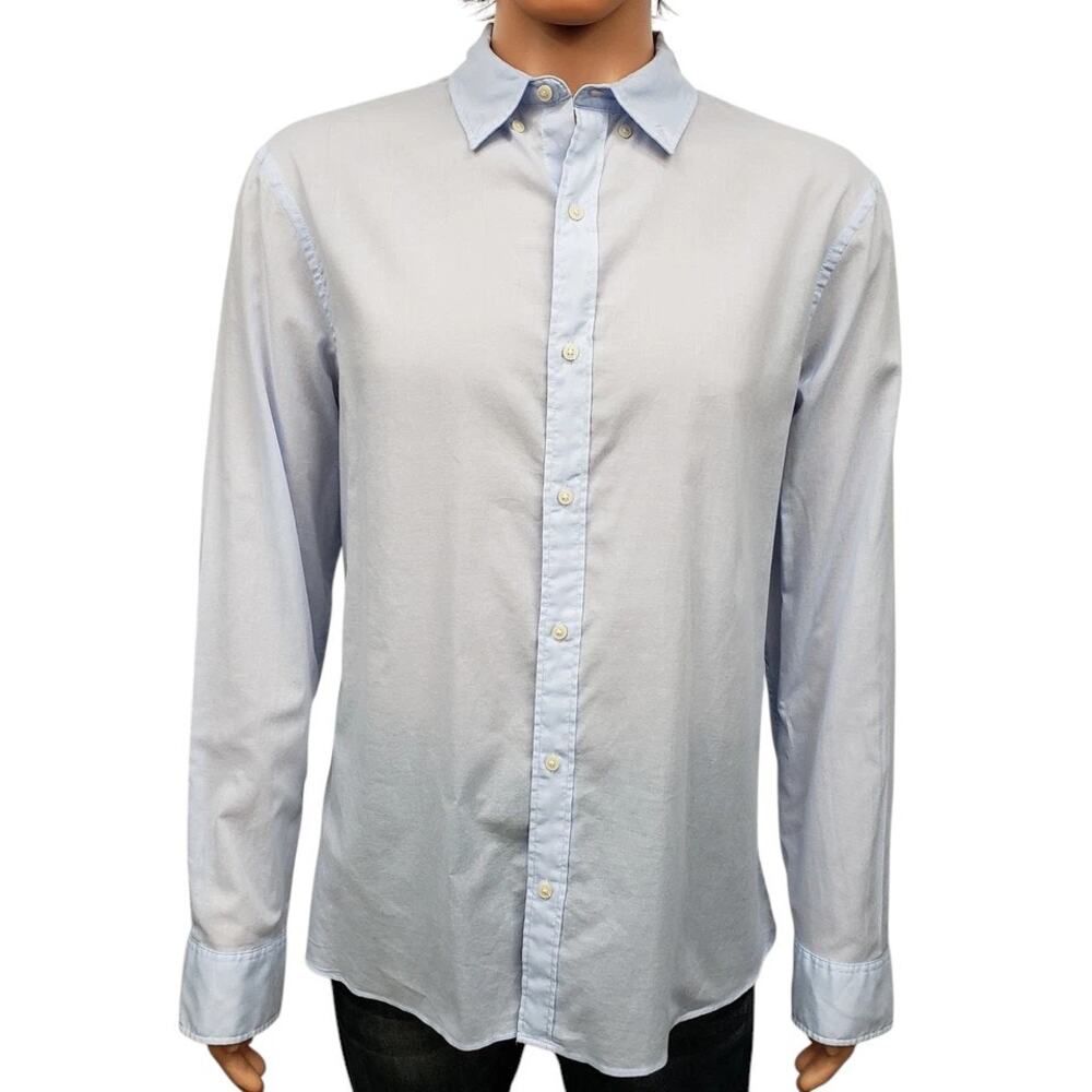 Zara Shirt Men L Light Blue Lightweight Button-down Collar Long Sleeve - Picture 4 of 10